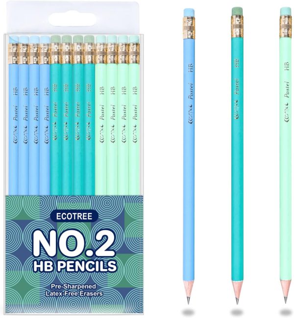 ECOTREE Pencils #2 Pre-Sharpened Pencils for Kids Number 2 Pencil with Erasers for School, Writing, 12 Count